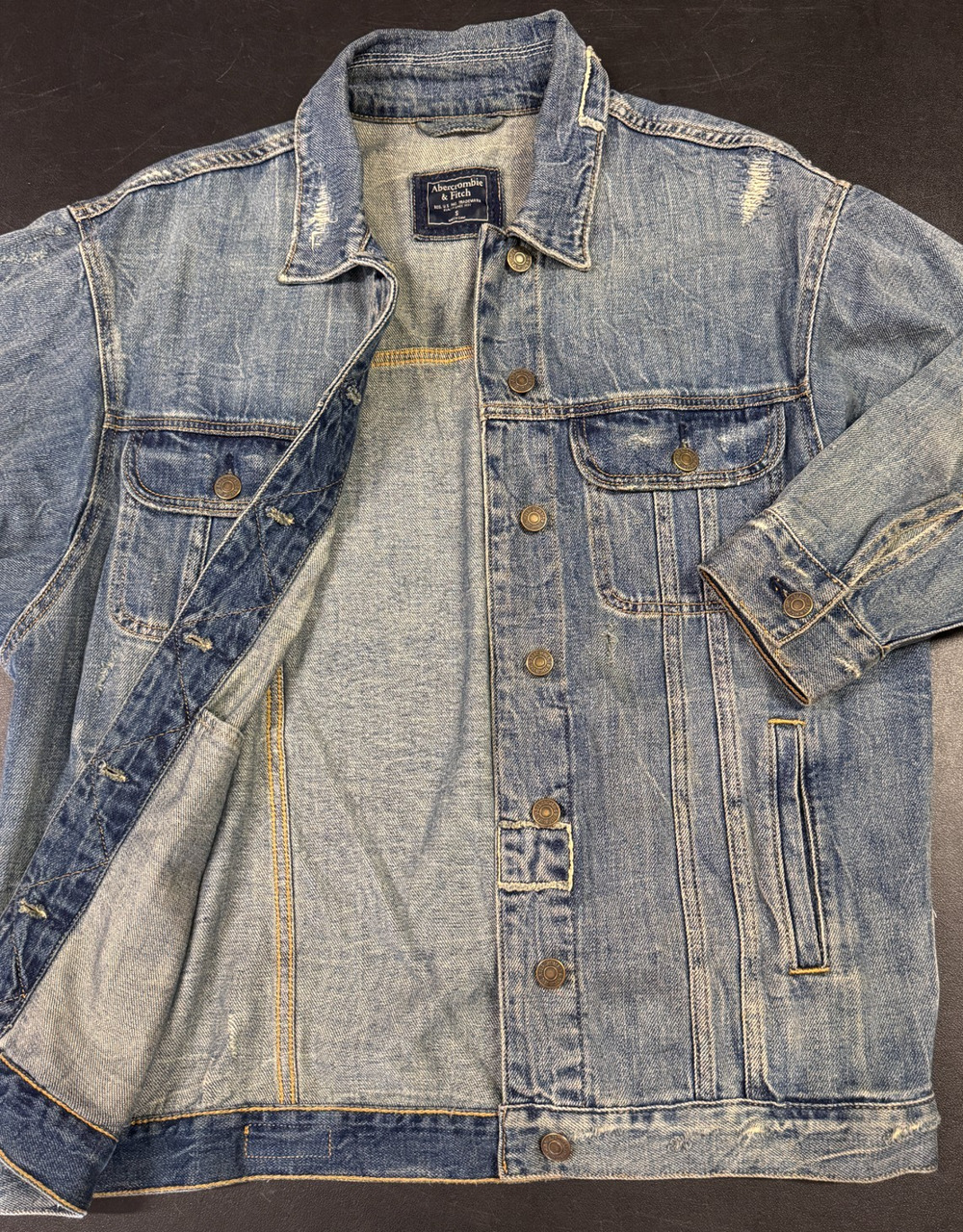 Abercrombie & Fitch Womens Small Denim Jacket 3/4 Sleeve Trucker Distressed Y2K